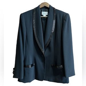 Vintage 80s 90s Black Tie Oleg Cassini Embellished Beaded Blazer Suit Jacket L